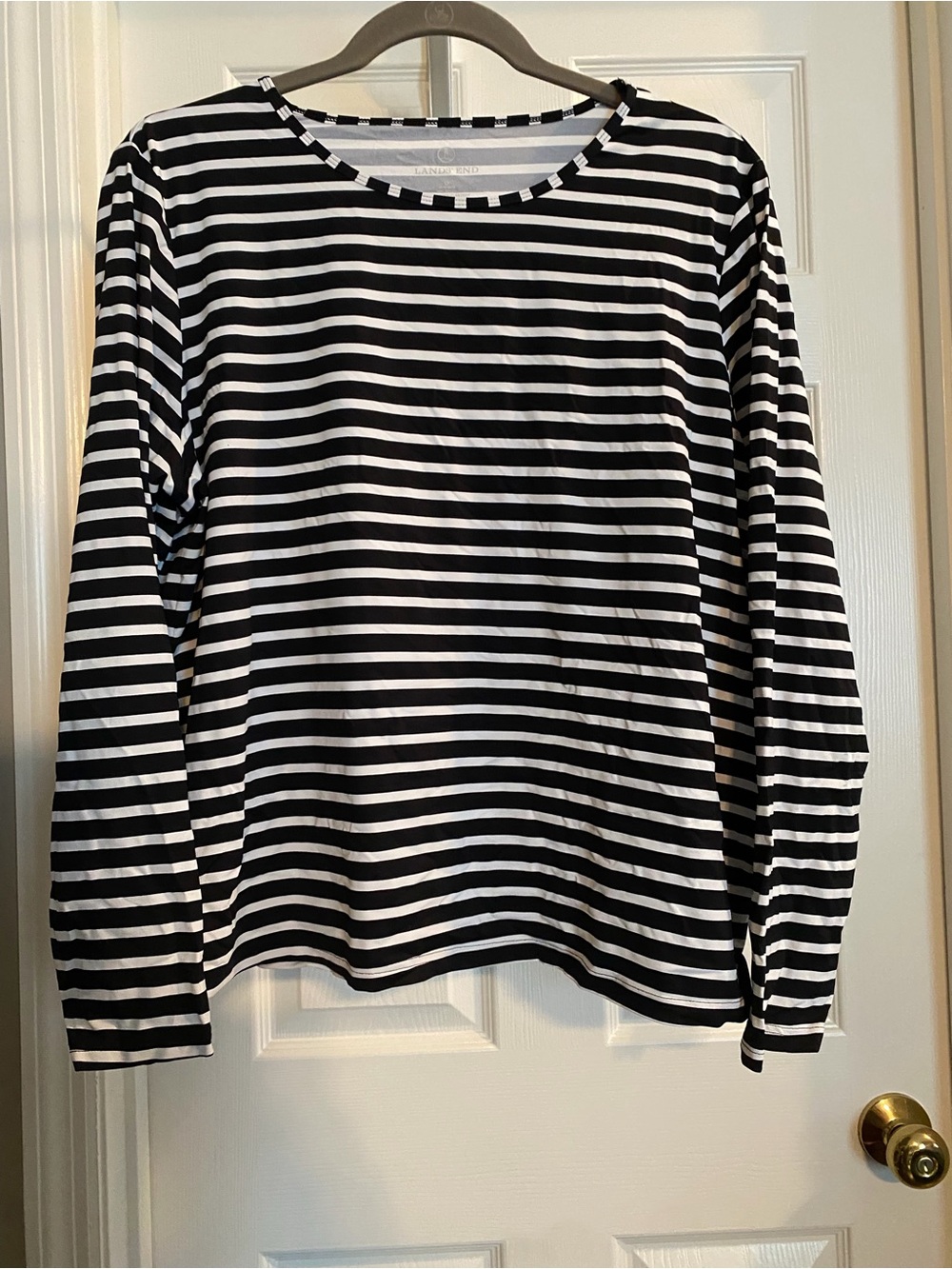 Lands' End Black & White Striped Long-Sleeve Swim Tee